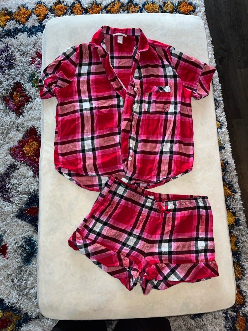 Victoria's Secret Red and Pink Plaid Sleep Shirt